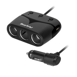 Splitter αναπτήρα αυτοκινήτου 1 σε 3 με καλώδιο και 2xUSB 3100mA Peiying