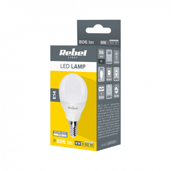 Λάμπα LED E14 G45 8W/230V 4000K Rebel