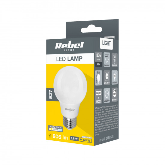 Λάμπα LED E27 A60 8.5W/230V 3000K Rebel