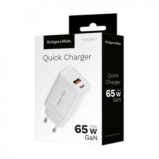 Φορτιστής USB A - USB C 65W με λειτουργία Power Delivery και Quick Charge Kruger&Matz GAN