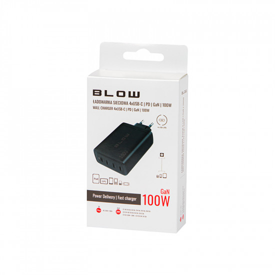 Φορτιστής με 4 θύρες USB-C PD 100W GAN BLOW μαύρος