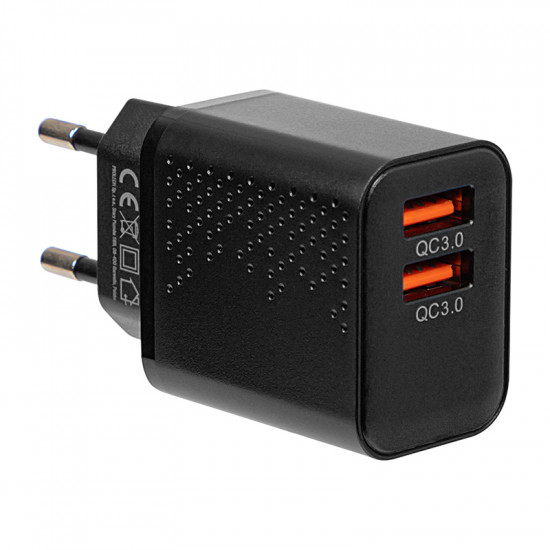 Φορτιστής με υποδοχή USBx2 QC 3.0 18W BLOW μαύρο