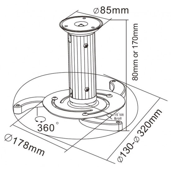 Βάση Οροφής για Projector 10kg 8-17cm Cabletech
