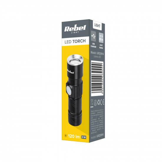 Φακός LED 3W Αλουμινίου USB REBEL