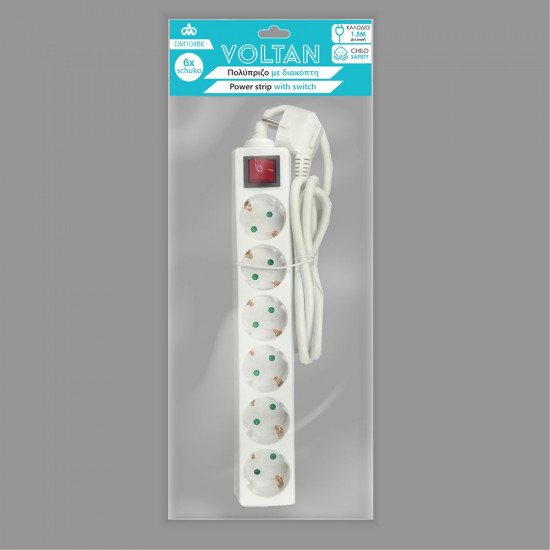 Πολύπριζο με διακόπτη 6 θέσεων 3x1,5mm DMPRO Power
