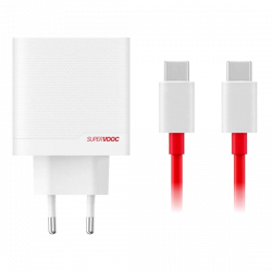 OnePlus 80W Dual Ports SUPERVOOC Adapter Type-C + Type-A with USB-C Cable - White
