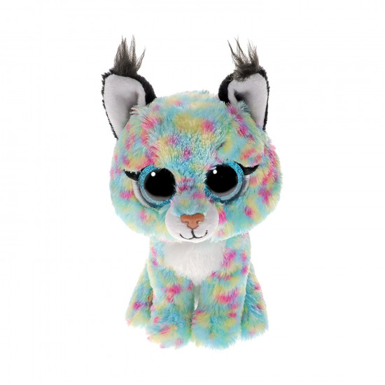 AS TY Beanies: Χνουδωτό Beanie Boos Γατούλα Τιρκουάζ με πολύχρωμες βουλίτσες  15εκ. (1607-37406)