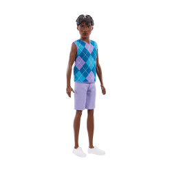 Mattel Barbie Style Fashionistas: Ken Doll with Blond Hair, and Yellow Polka-Dot Board Shorts with Yellow and White Striped Shirt #253 (JJN66)rt (JJN67)