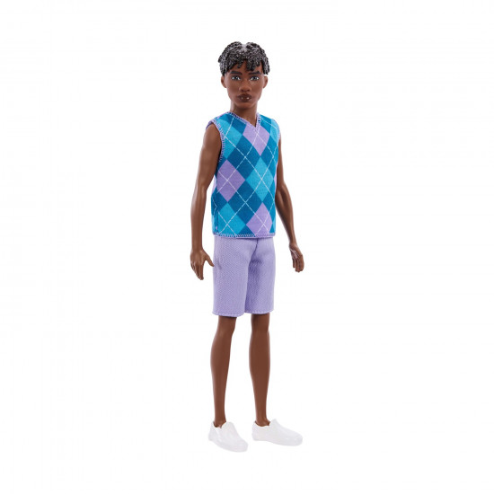 Mattel Barbie Style Fashionistas: Ken Doll with Blond Hair, and Yellow Polka-Dot Board Shorts with Yellow and White Striped Shirt #253 (JJN66)rt (JJN67)