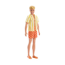 Mattel Barbie Style Fashionistas: Ken Doll with Blond Hair, and Yellow Polka-Dot Board Shorts with Yellow and White Striped Shirt #252 (JJN66)