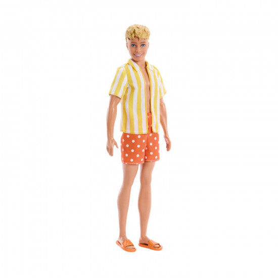 Mattel Barbie Style Fashionistas: Ken Doll with Blond Hair, and Yellow Polka-Dot Board Shorts with Yellow and White Striped Shirt #252 (JJN66)