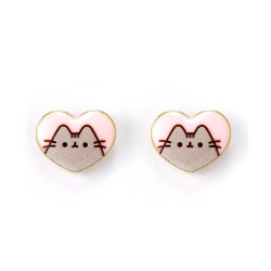 Carat Shop Pusheen - The Cat Pink Enamel and Gold Heart Stud Earrings (PTCE0104)