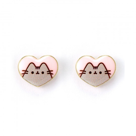 Carat Shop Pusheen - The Cat Pink Enamel and Gold Heart Stud Earrings (PTCE0104)