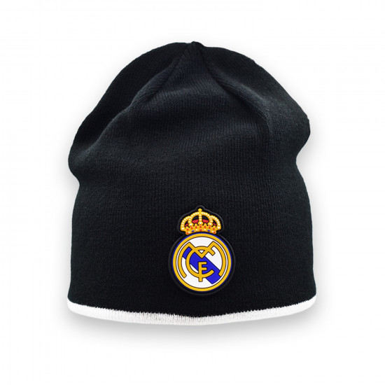 Real Madrid CF Official Beanie – Black Knit with Crest Patch – Size U (RM5GO2)