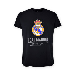 Real Madrid CF Official T-Shirt – Black 'Since 1902' Crest Print – Size L (RM1CE90)