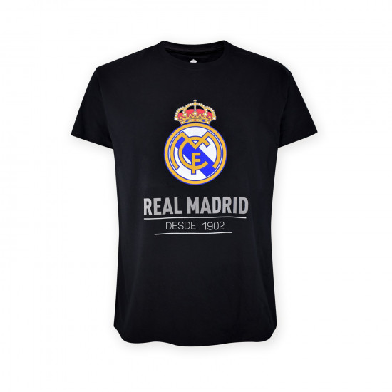 Real Madrid CF Official T-Shirt – Black 'Since 1902' Crest Print – Size L (RM1CE90)