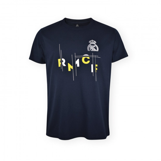 Real Madrid CF Official T-Shirt – Navy 'RMCF' Graphic Print – Size L (RM1CE113)