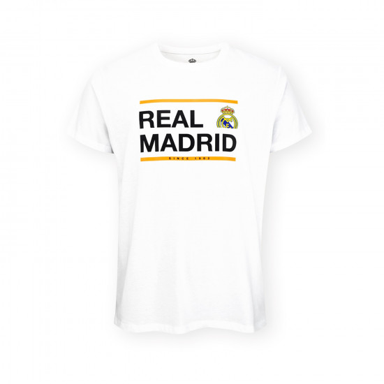 Real Madrid CF Official T-Shirt – White 'Real Madrid Since 1902' Boxed Logo – Size L (RM1CE115)