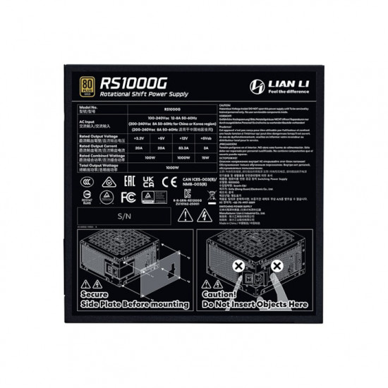 Lian Li RS1000G Black - 1000 Watt 80+ Gold PSU - 12V-2x6 Colored Cable - Fully Modular