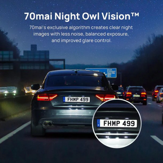 70mai A200 Dash Cam w. Screen - 1080P 60FPS 130FOV 500mAh Car Camera