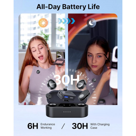 BOYALINK 3 - Type-C & 3,5mm AI-Powered Button Wireless Microphone 2 TX + 1 RX + charging Case