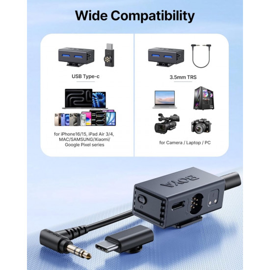 BOYALINK 3 - Type-C & 3,5mm AI-Powered Button Wireless Microphone 2 TX + 1 RX + charging Case