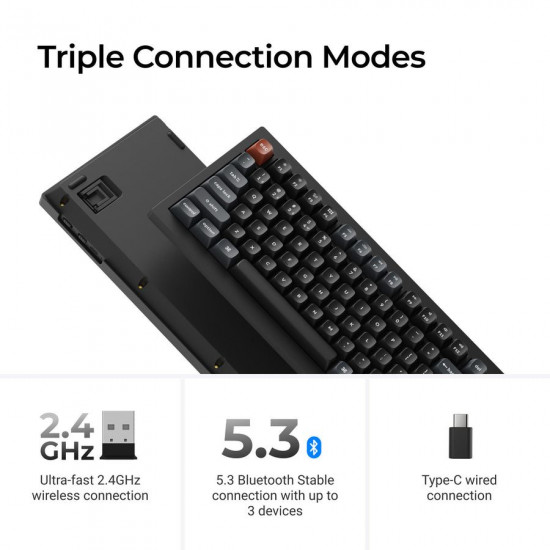 Keychron V1 Ultra (V1U-D3) QMK/VIA 8K Wireless Custom Mechanical Keyboard Brown Switch RGB 75% US