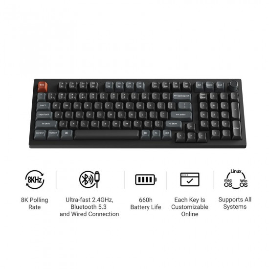 Keychron V5 Ultra (V5U-D3) QMK/VIA 8K Wireless Custom Mechanical Keyboard Brown Switch RGB 96% US