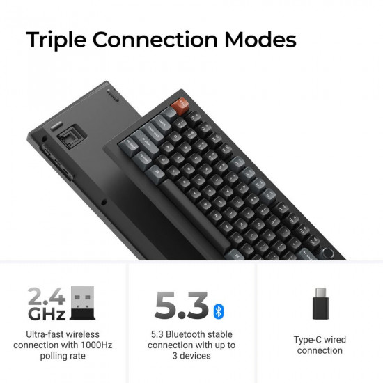 Keychron V6 Ultra (V6U-D1) QMK/VIA 8K Wireless Custom Mechanical Keyboard Red Switch RGB 100% US