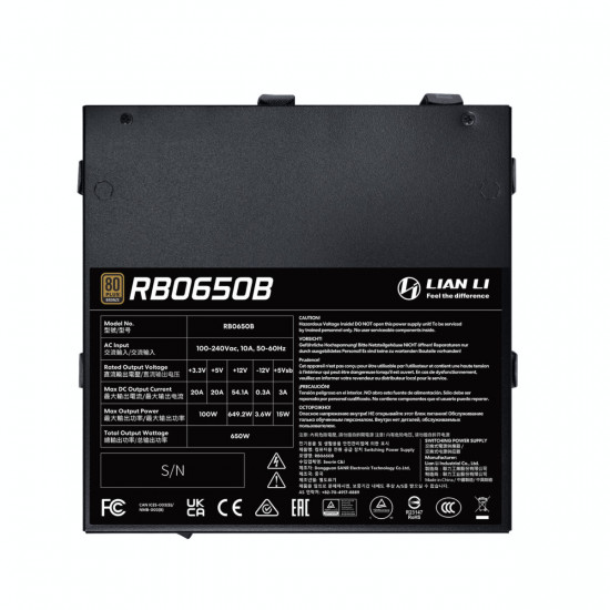 Lian Li RB0650 - 650W 80+ Bronze PSU - PCIe Gen 5.1 12+4pin - Intel ATX 3.1 - 135mm low-noise fan