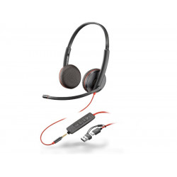 Poly Blackwire 3225 Stereo USB-C Headset +3.5mm Plug +USB-C/A Adapter (8X229AA) 8X229AA