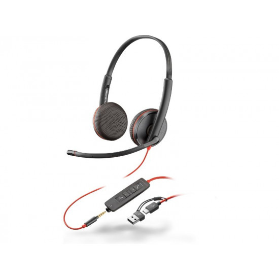 Poly Blackwire 3225 Stereo USB-C Headset +3.5mm Plug +USB-C/A Adapter (8X229AA) 8X229AA