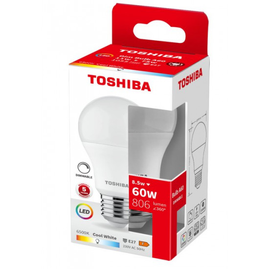 TOSHIBA LED A60 E27 8.5W 6500K DIMMABLE DELS-BLC48P5A8DE51