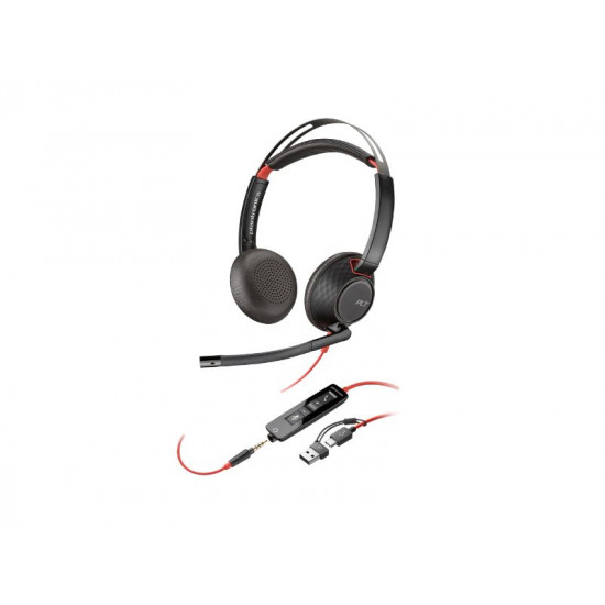 Poly Blackwire 5220 Stereo USB-C Headset +3.5mm Plug +USB-C/A Adapter (8X231AA) 8X231AA