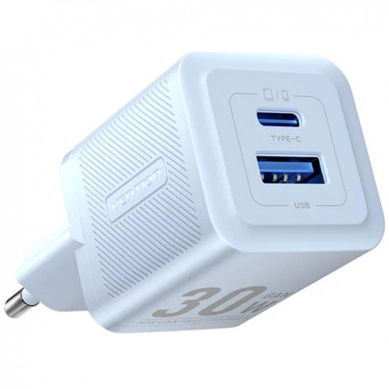 VENTION 2-Port USB (C + A) GaN Charger (30W/30W) EU-Plug Blue (FEQL0-EU) (VENFEQL0-EU)