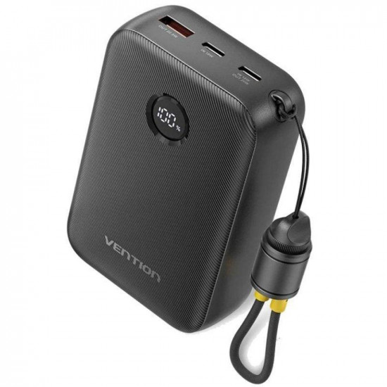VENTION 20000mAh Power Bank (USB-C + USB-C/USB-C/USB-A) with Built-in USB-C to USB-C Cable 22.5W Black LED Display Universal Type (FKBB0-C-TY) (VENFKBB0-C-TY)