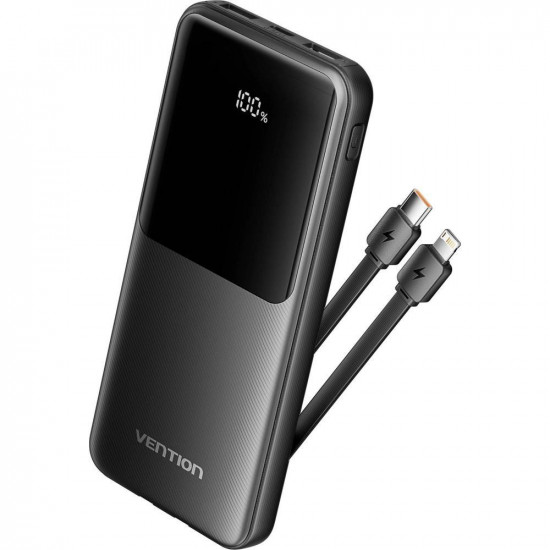 VENTION 20000mAh Power Bank (USB-C + USB-A) with Built-in Cable 22.5W Black LED Display Type (XGYB0-40-TY) (VENXGYB0-40-TY)