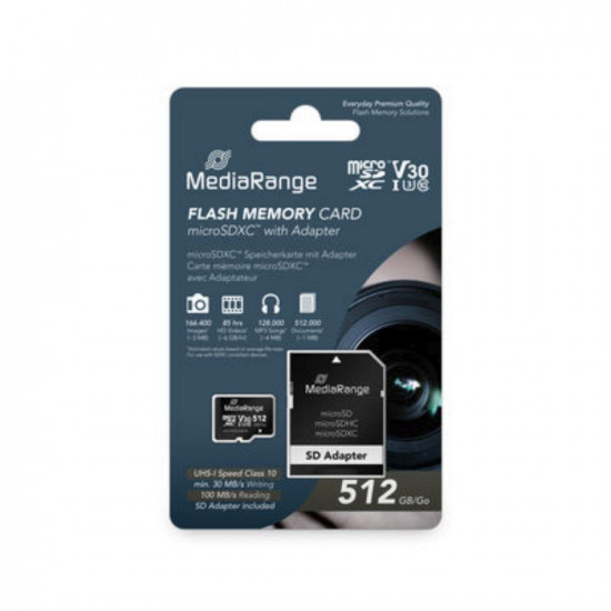 MediaRange microSDXC memory card, UHS-1 | Class 10, with SD adapter, 512GB (MR947)