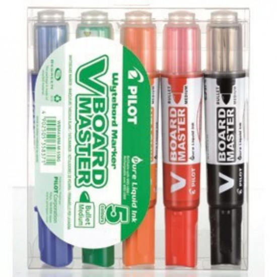 Pilot V Board Master Whiteboard Marker Medium Bullet Assorted Colours (Set S5BG) (WBMA-VBM-M-S5BG) (PILWBMA-VBM-M-S5BG)