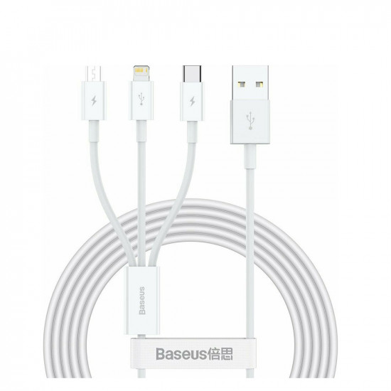 Baseus Superior Series Regular USB to Type-C / Lightning / micro USB Cable 3.5A Λευκό 1.5m (CAMLTYS-02) (BASCAMLTYS02)