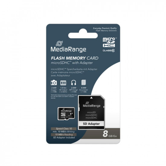 MediaRange Micro SDHC Class 10 With SD Adaptor 8 GB (High Capacity) (MR957)
