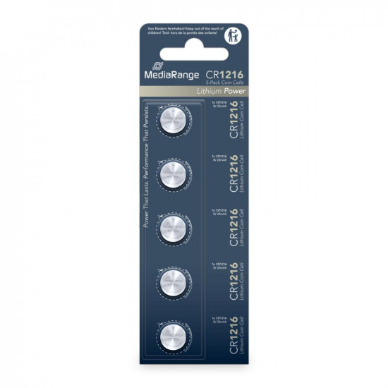 MediaRange Lithium Coin Cells CR1216|3V Pack 5  (MRBAT133)