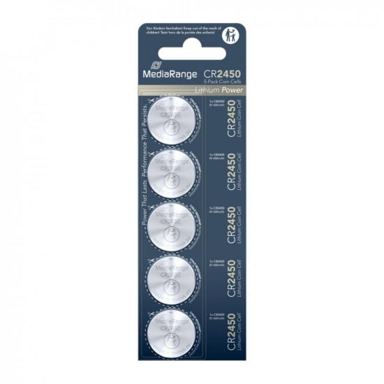 MediaRange Lithium Coin Cells CR2450|3V Pack 5  (MRBAT138)