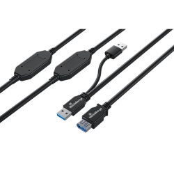 MediaRange Active USB Extension Cable, 2x USB-A Plug to 1x USB-A Socket, 2x Repeater, USB 3.0, 5 Gbps Data Transfer Rate, 15m, Black (MRCS244)