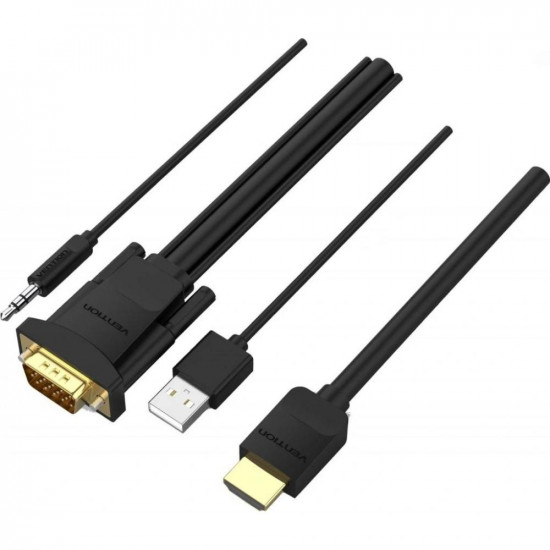 VENTION HDMI to VGA Cable with Audio Output & USB Power Supply 2M Black (ABIBH) (VENABIBH)