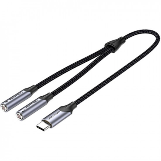 VENTION Type-C Male to TRS Audio & Mic Splitter 0.3M Gray Aluminum Alloy Type (BGPHY) (VENBGPHY)
