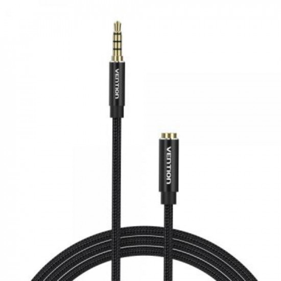 VENTION Cotton Braided TRRS 3.5mm Male to 3.5mm Female Audio Extension Cable 0.5M Black Aluminum Alloy Type (BHCBD) (VENBHCBD)
