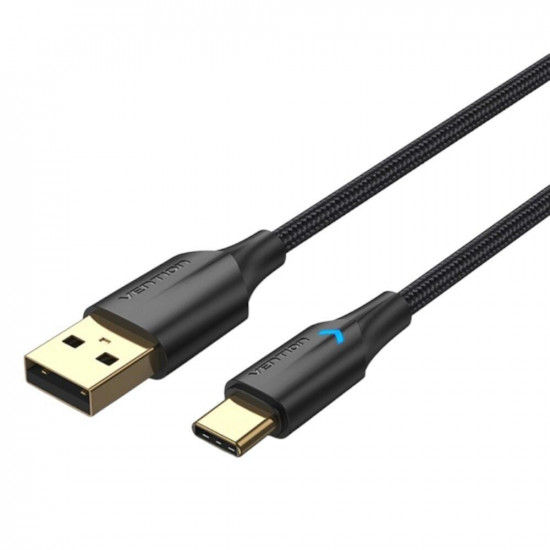 VENTION Nylon Braided USB 2.0 A Male to Type-C Male 3A Cable 0.5M Black LED Type (CTFBD) (VENCTFBD)