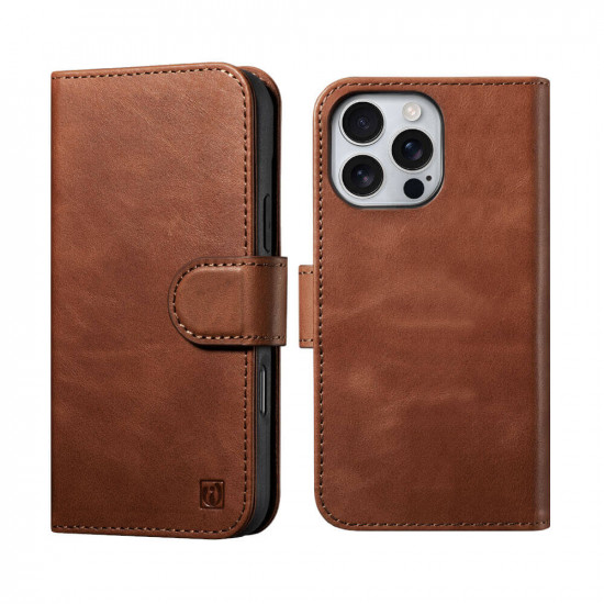 iCarer WMI16240720 iPhone 16 Pro Leather Detachable 2 in 1 Wallet with RFID (Magsafe) Brown