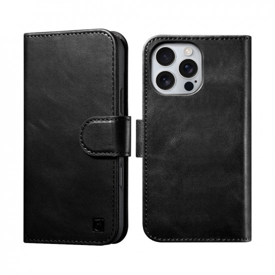iCarer WMI15250902 iPhone 15 Pro Max Leather Detachable 2 in 1 Wallet with RFID (Magsafe) Black